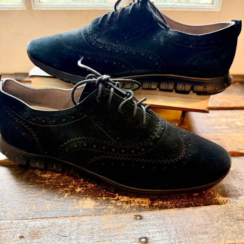 Cole Haan Black Suede Wingtip Sneakers